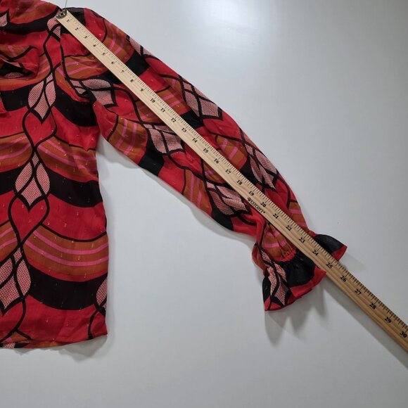 Rachel Zoe Top Womens M Multicolor Hearts Artsy Pullover Tie Neck Blouse LS Boho - Picture 6 of 16